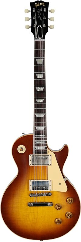 open zoom image for Gibson Custom 1958 Les Paul Standard Reissue Electric Guitar (with Case), Iced Tea Burst, Serial Number 85787, Full Straight Front