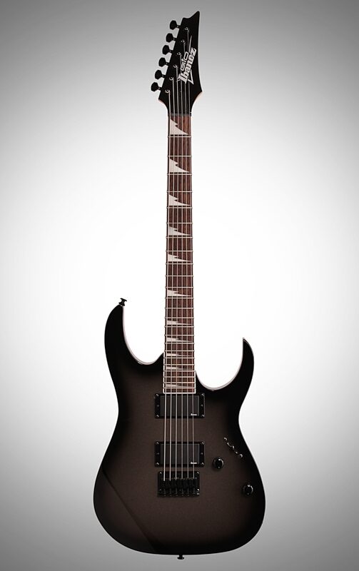 open zoom image for Ibanez GRG121DX Electric Guitar, Metallic Gray Sunburst, Full Straight Front