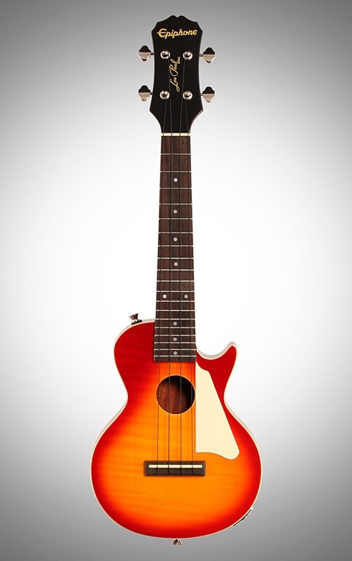 open zoom image for Epiphone Les Paul Acoustic-Electric Concert Ukulele with Gig Bag, Heritage Cherry Sunburst, Full Straight Front
