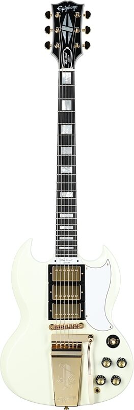 open zoom image for Epiphone 1963 Les Paul SG Custom with Maestro Vibrola (with Case), Classic White, Full Straight Front