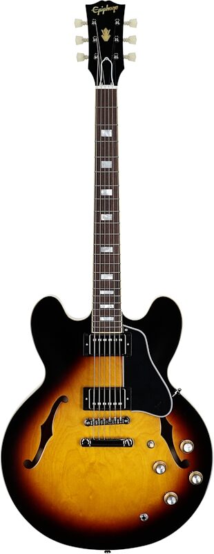 open zoom image for Epiphone Inspired by Gibson Custom 1962 ES-335 Reissue Electric Guitar (with Case), Vintage Burst, Full Straight Front