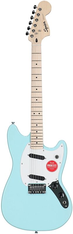 open zoom image for Squier Sonic Mustang Maple Neck Electric Guitar, Daphne Blue, Full Straight Front