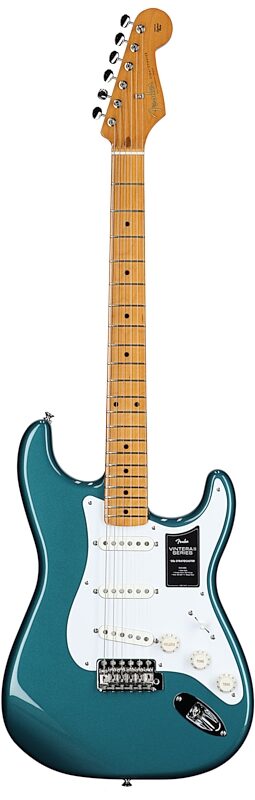 open zoom image for Fender Vintera II '50s Stratocaster Electric Guitar, Maple Fingerboard (with Gig Bag), Ocean Turquoise, Full Straight Front