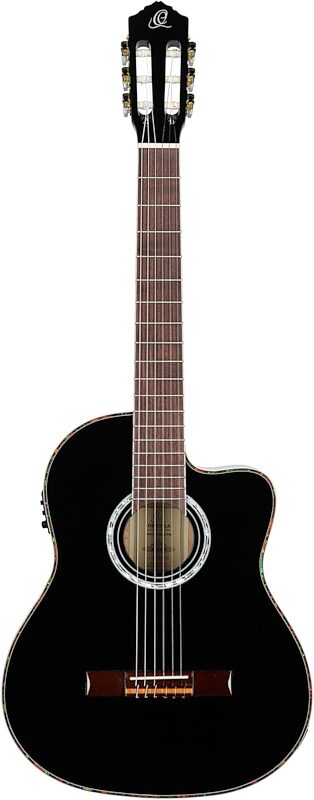 open zoom image for Ortega RCE141 Classical Acoustic-Electric Guitar (with Gig Bag), Black, Open Box (Very Good), Full Straight Front