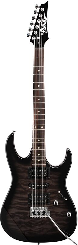 open zoom image for Ibanez GRX70QA Electric Guitar, Transparent Black Sunburst, Full Straight Front