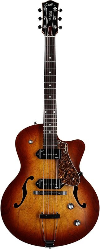 open zoom image for Godin 5th Avenue Kingpin Archtop Electric Guitar, Cognac Burst, Full Straight Front