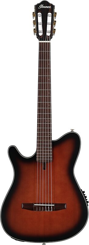 open zoom image for Ibanez FRH10NL Acoustic-Electric Classical Guitar, Left-Handed, Brown Sunburst Flat, Full Straight Front