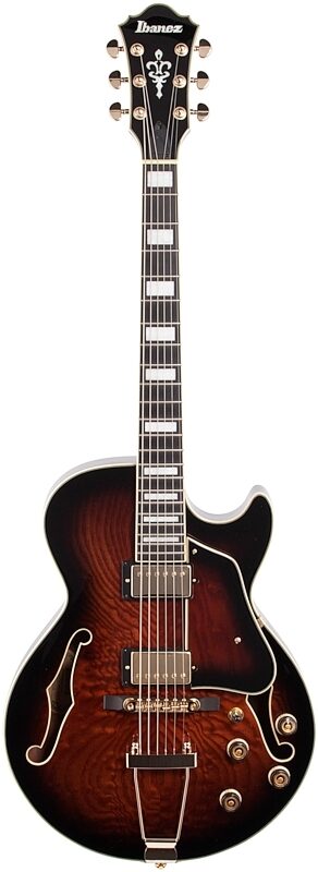 open zoom image for Ibanez Artcore Expressionist AG95QA Hollowbody Electric Guitar, Dark Brown Sunburst, Full Straight Front