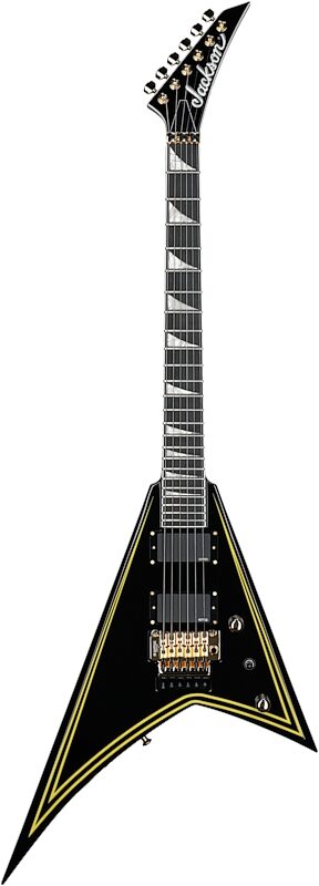 open zoom image for Jackson MJ Rhoads RR24MG Electric Guitar (with Case), Black with Yellow Pinstripes, Full Straight Front