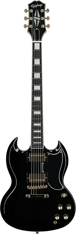 open zoom image for Epiphone Inspired by Gibson SG Custom Electric Guitar (with Gig Bag), Ebony, Full Straight Front