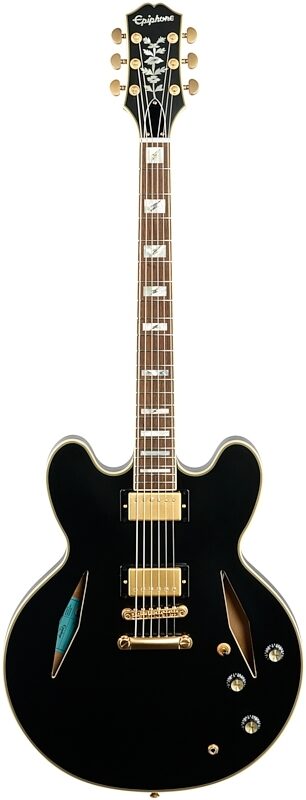 open zoom image for Epiphone Emily Wolfe Sheraton Stealth Electric Guitar (with Hard Bag), Black Aged Gloss, Full Straight Front