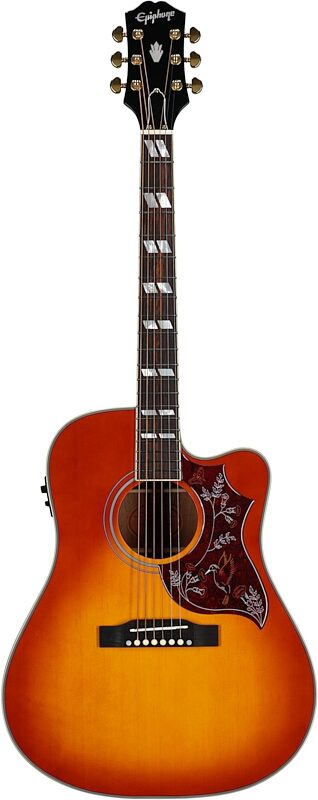 open zoom image for Epiphone Inspired by Gibson Hummingbird Standard EC Acoustic-Electric Guitar (with Gig Bag), Cherry Sunburst, Full Straight Front