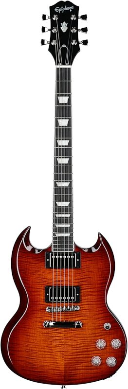 open zoom image for Epiphone SG Modern Figured Electric Guitar, Mojave Burst, with Gig Bag, Full Straight Front
