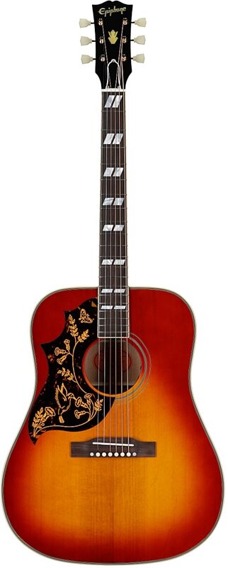 open zoom image for Epiphone Inspired by Gibson Custom 1960 Hummingbird Acoustic-Electric Guitar, Left-Handed (with Case), Cherry Sunburst, Full Straight Front