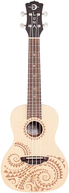 open zoom image for Luna Ukulele Tattoo Concert Ukulele (with Gig Bag), Spruce, Full Straight Front