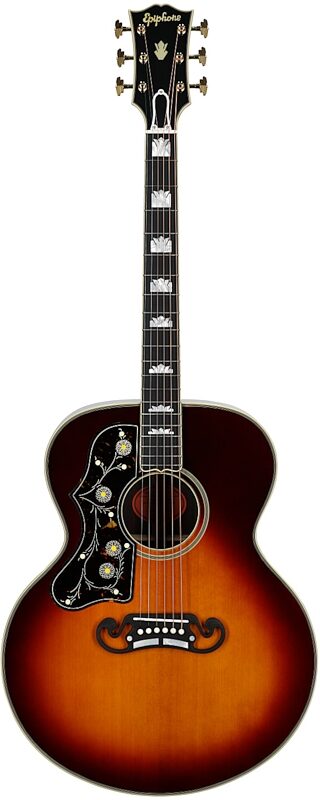 open zoom image for Epiphone Inspired by Gibson Custom Pre-War SJ-200 Acoustic-Electric Guitar, Left-Handed (with Case), Vintage Sunburst, Full Straight Front