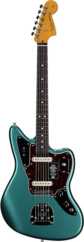 open zoom image for Fender American Professional Classic Jaguar Electric Guitar, Rosewood Fingerboard (with Gig Bag), Sherwood Green, Open Box (Very Good), Full Straight Front