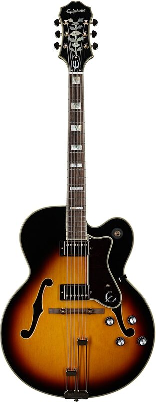 open zoom image for Epiphone Broadway Archtop Hollowbody Electric Guitar (with Gig Bag), Vintage Sunburst, Full Straight Front
