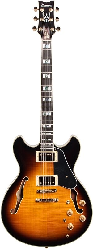 open zoom image for Ibanez JSM10 Semi-Hollowbody Electric Guitar (with Case), Vintage Yellow Sunburst, Full Straight Front