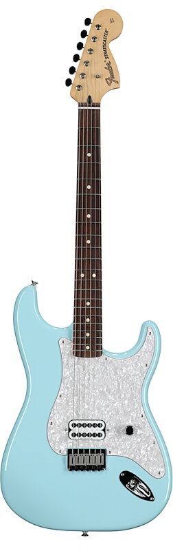 open zoom image for Fender Limited Edition Tom DeLonge Stratocaster (with Gig Bag), Daphne Blue, Open Box (Very Good), Full Straight Front
