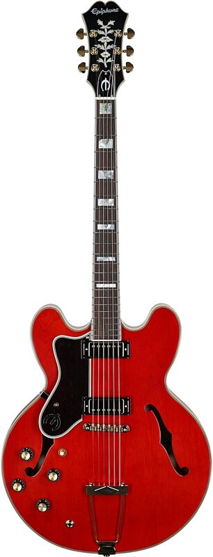open zoom image for Epiphone Masterbilt Gem Archer Sheraton Electric Guitar, Left-Handed (with Case), Cherry, Full Straight Front