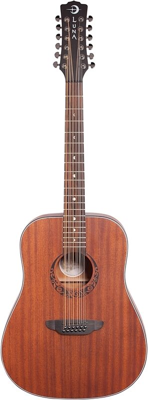open zoom image for Luna Gypsy Dreadnought Acoustic Guitar, 12-String, Mahogany, Full Straight Front