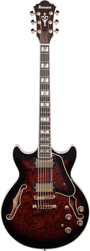 open zoom image for Ibanez Artstar AM153QA Semi-Hollowbody Electric Guitar (with Case), Dark Brown Sunburst, Full Straight Front