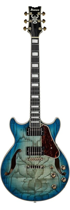 open zoom image for Ibanez AM93QA Artcore Expressionist Semi-Hollowbody Electric Guitar, Jet Blue Burst, Full Straight Front