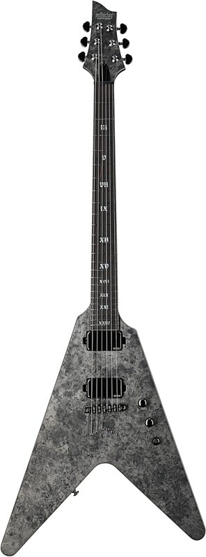 open zoom image for Schecter Juan of the Dead V-1 Electric Guitar, Black Reign, Full Straight Front