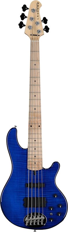 open zoom image for Lakland Skyline 55-02 Deluxe Flame Electric Bass, Transparent Blue, Full Straight Front