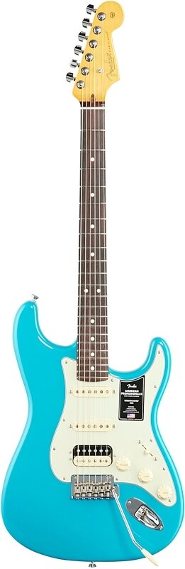 open zoom image for Fender American Pro II HSS Stratocaster Electric Guitar, Rosewood Fingerboard (with Case), Miami Blue, Full Straight Front