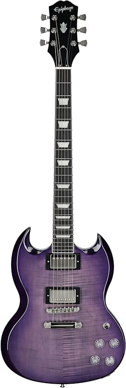 open zoom image for Epiphone SG Modern Figured Electric Guitar, Purple Burst, with Gig Bag, Full Straight Front