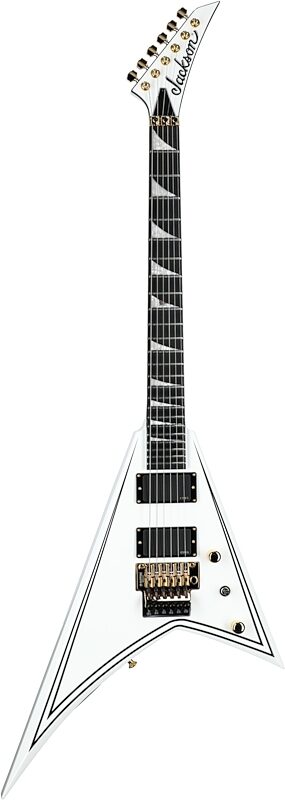 open zoom image for Jackson MJ Rhoads RR24MG Electric Guitar (with Case), Snow White with Black Pinstripes, Full Straight Front