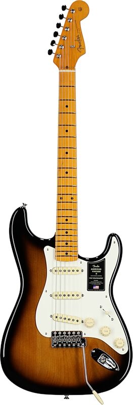 open zoom image for Fender American Vintage II 1957 Stratocaster Electric Guitar, with Maple Fingerboard (and Case), 2-Color Sunburst, Full Straight Front