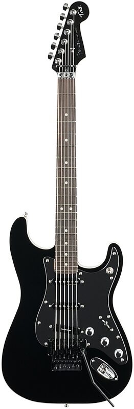 open zoom image for Fender Tom Morello Stratocaster Electric Guitar, Rosewood Fingerboard (with Case), Black with Chrome Pickguard, Full Straight Front