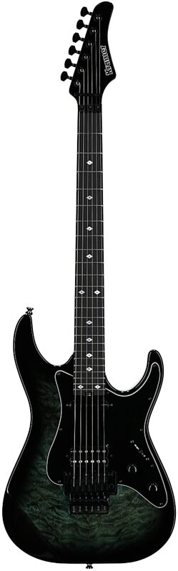 open zoom image for Kramer Volante Quilt HSFR Electric Guitar (with Gig Bag), Aqua Burst, Full Straight Front