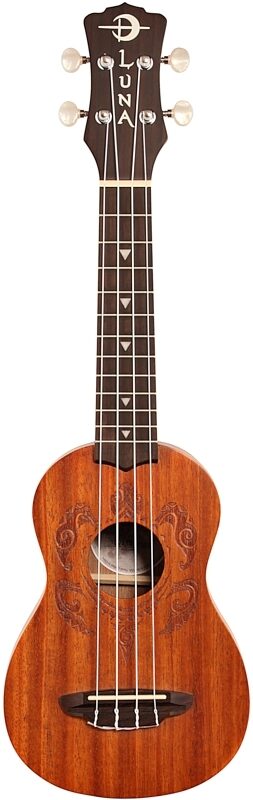 open zoom image for Luna Honu Soprano Ukulele (with Gig Bag), Tribal Turtle, Full Straight Front
