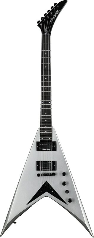 open zoom image for Kramer Dave Mustaine Vanguard Electric Guitar (with Case), Silver Metallic, Full Straight Front