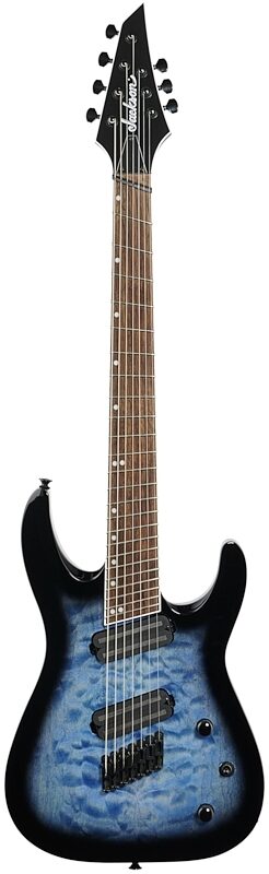 open zoom image for Jackson SLATX7Q X Soloist Arch Top Multi-Scale Electric Guitar, 7-String, Transparent Blue, Full Straight Front