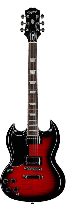 open zoom image for Epiphone SG Tribute Plus Electric Guitar, Left-Handed, Cherry Burst, Full Straight Front