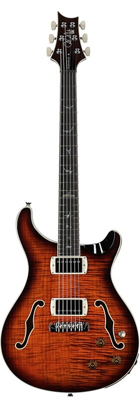 open zoom image for PRS Paul Reed Smith SE Hollowbody II Piezo Electric Guitar (with Gig Bag), Orange Tiger Smokeburst, Full Straight Front