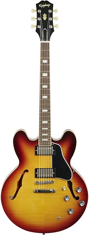 open zoom image for Epiphone ES-335 Figured Semi-Hollowbody Electric Guitar, Raspberry Tea Burst, Full Straight Front