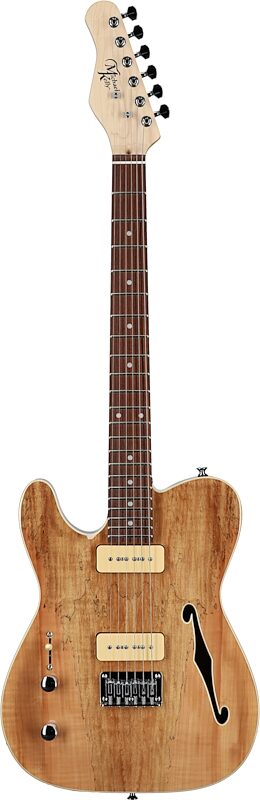 open zoom image for Michael Kelly 59 Thinline Electric Guitar, Left Handed, Natural, Spalted Maple Top, Full Straight Front