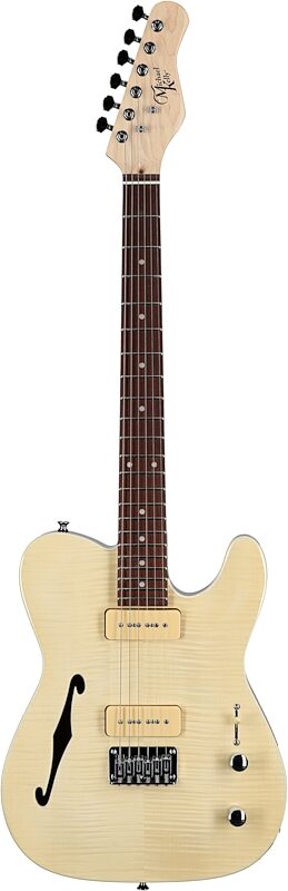 open zoom image for Michael Kelly 59 Thinline Electric Guitar, Natural Top, Flame Maple, Full Straight Front