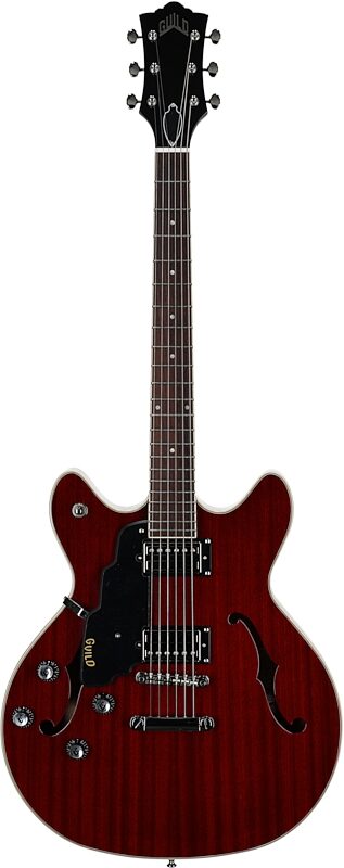 open zoom image for Guild Starfire I DC Semi-Hollowbody Electric Guitar, Left-Handed, Cherry Red, Full Straight Front