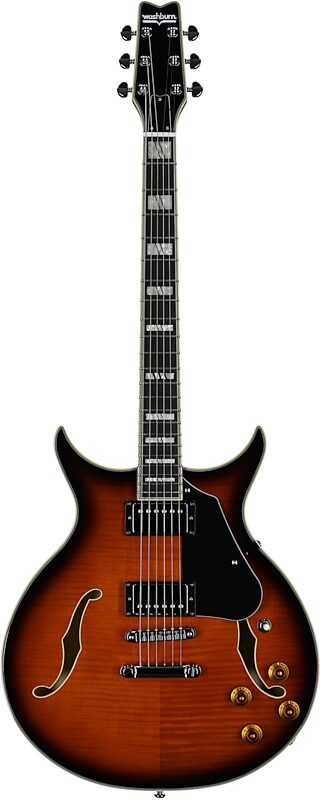 open zoom image for Washburn SH35 Semi-Hollowbody Electric Guitar, Tobacco Sunburst, Full Straight Front