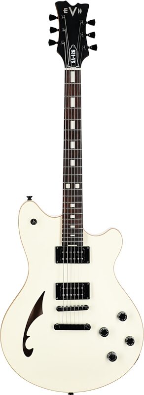 open zoom image for EVH Eddie Van Halen SA-126 Standard Centerblock Electric Guitar, Satin Vintage White, Full Straight Front