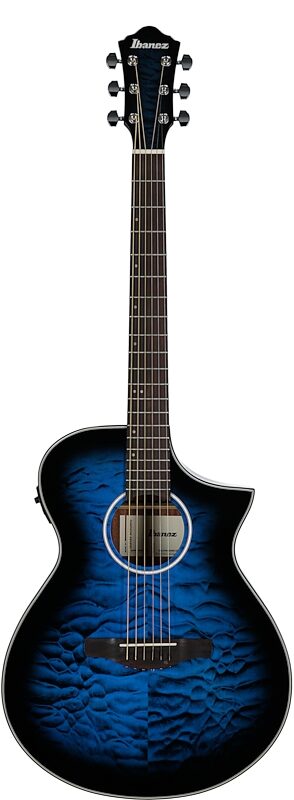 open zoom image for Ibanez AEWC16QA HG Acoustic-Electric Guitar, Transparent Blue Sunburst, Full Straight Front