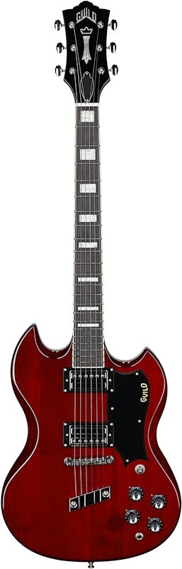 open zoom image for Guild Polara Deluxe Electric Guitar, Cherry Red, Full Straight Front