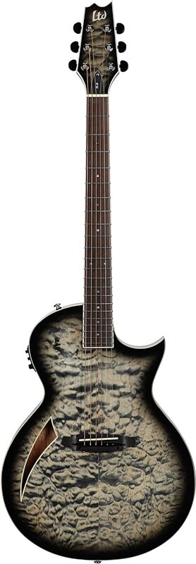 open zoom image for ESP LTD TL-6QM Acoustic-Electric Thinline Electric Guitar, Charcoal Burst, Full Straight Front